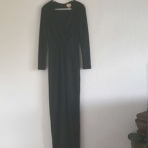 H&M Maxi Dress. Long Sleeves Faux Wrap. Black Silver. New Year Eve